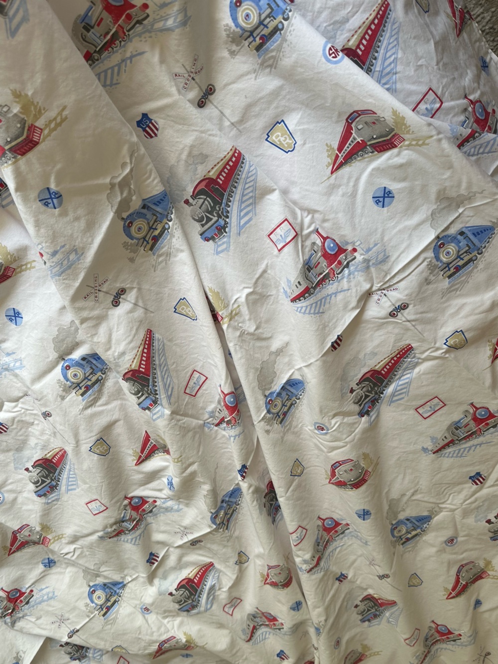 Pottery Barn Kids Vintage Train Railway Express Twin Flat Sheet